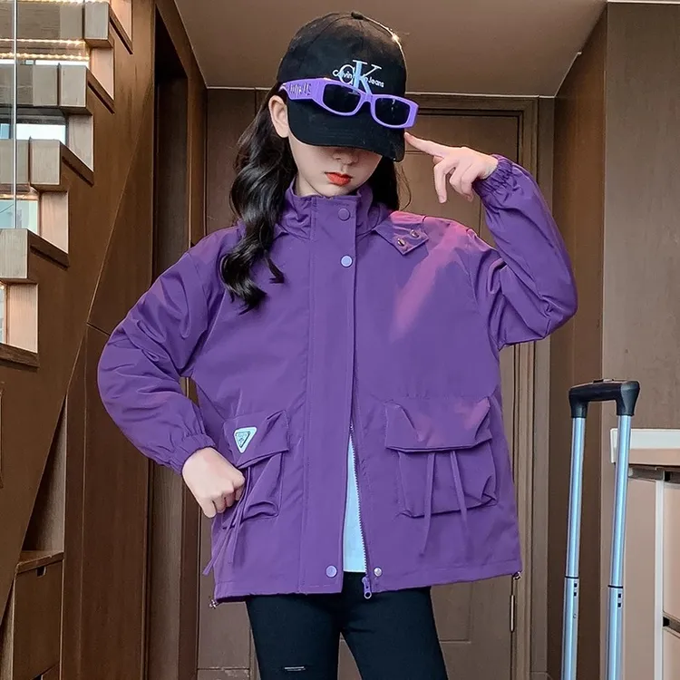 女童外套春款儿童新款中大童春秋韩版洋气连帽冲锋衣夹克休闲上衣