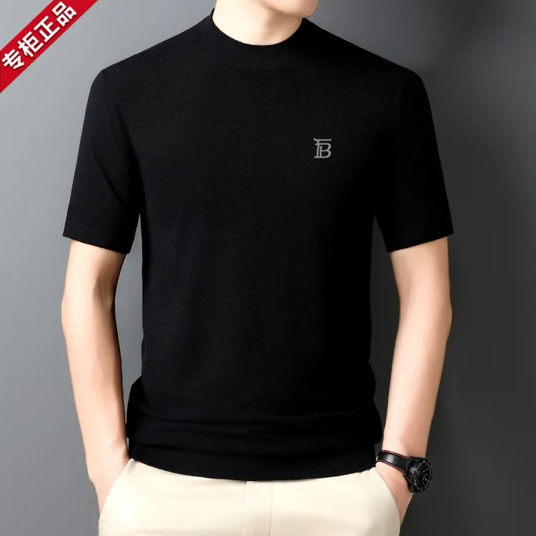 专柜正品英伦巴家男士短袖羊毛衫t恤秋冬季休闲针织羊衫毛衣男