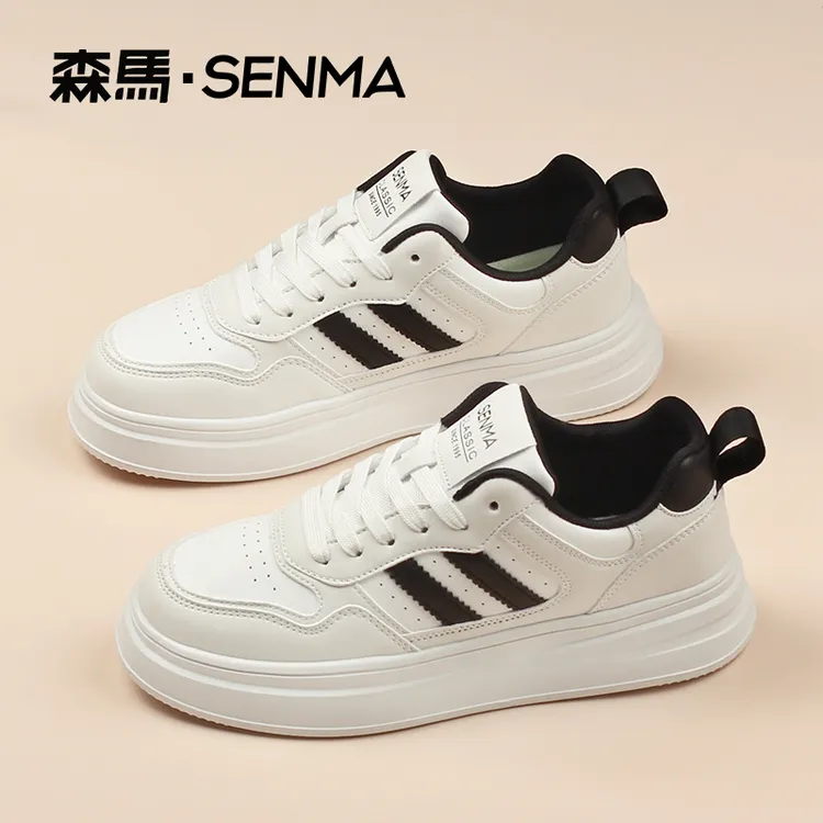 SENMA/森马秋季情侣款滑板鞋平底休闲鞋皮面软底运动鞋国潮时尚