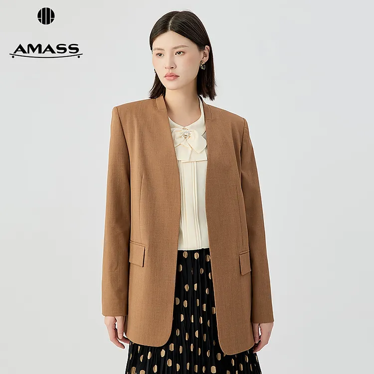 阿玛施AMASS 时尚女装经典简洁利落无扣廓形垫肩西服外套540064