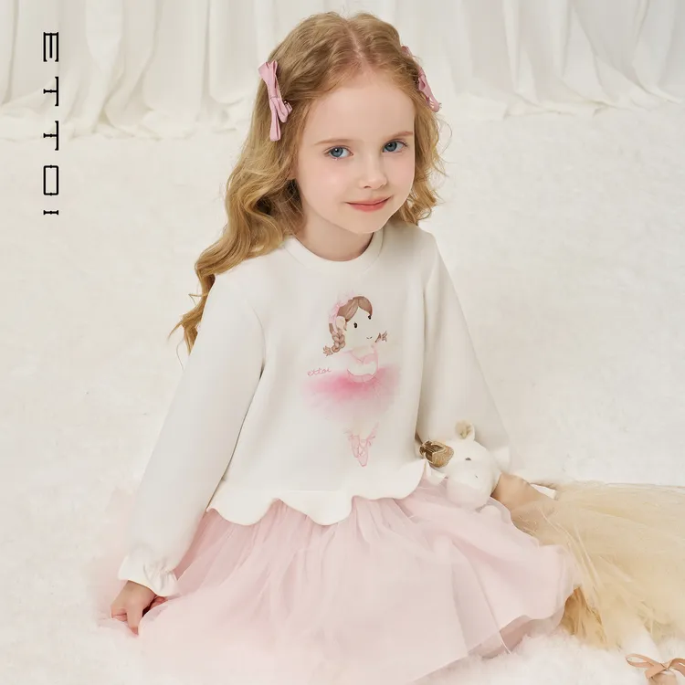 ETTOI爱多娃2025秋新款卫衣网纱花边拼接连衣裙