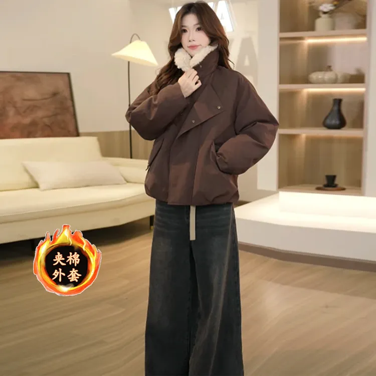 时尚毛领棉服外套女2025冬季新款洋气宽松棉袄子保暖加厚短款棉衣