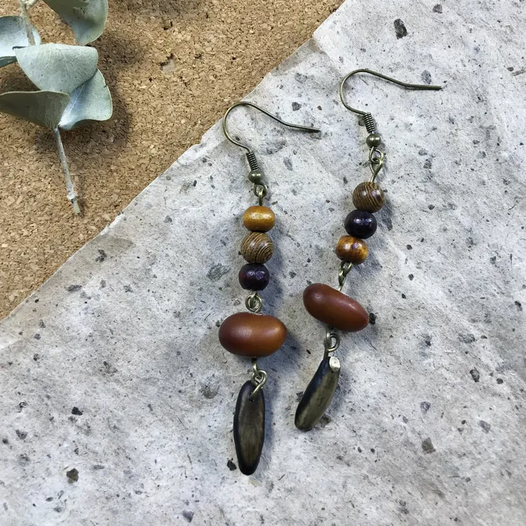 合金木质耳饰 青囊听风091 皂荚籽 凤凰木 纯手工制作耳环