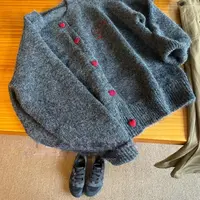 888大童亲子时尚女士休闲爱心纽扣毛衣开衫