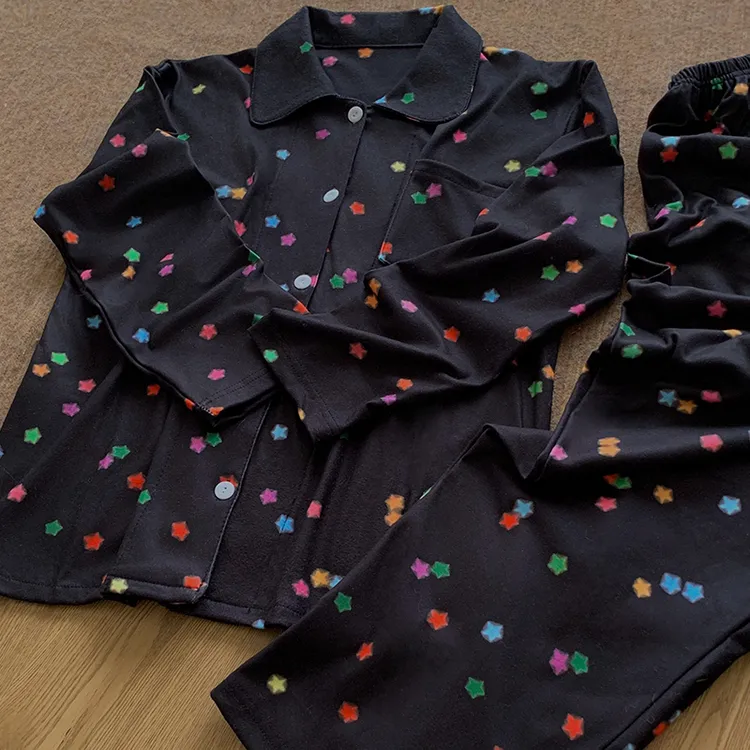 【德绒】高级感暖绒情侣睡衣女春秋款冬季可外穿男士套装多巴胺星星