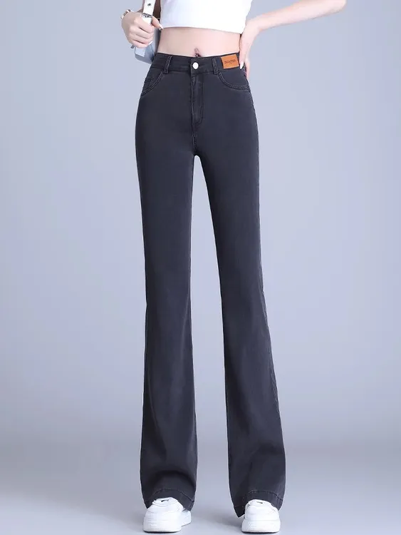 白色牛仔裤女夏季显瘦窄版直筒白裤子垂坠感微喇叭高腰洋气微喇裤