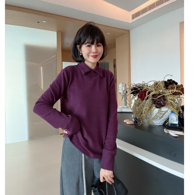 纯色简约POLO领百搭加厚内搭T恤打底衫