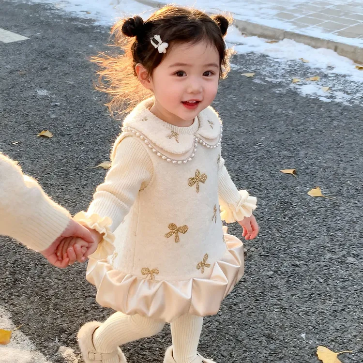 女童冬季背心裙2025新款小童周岁礼服女宝宝生日公主裙夹棉连衣裙