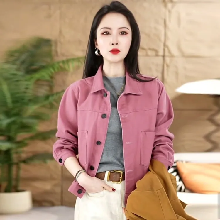纯棉时尚百搭牛仔外套女2025春秋新款春秋休闲简约宽松遮肚子上衣