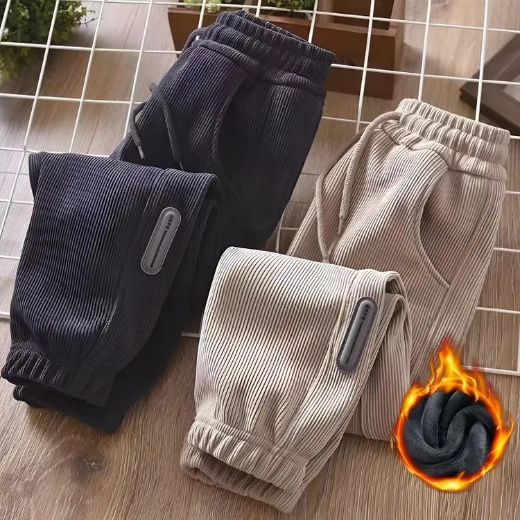 童装男童秋冬裤子加绒新款儿童灯芯绒休闲裤男大童装一体绒棉裤