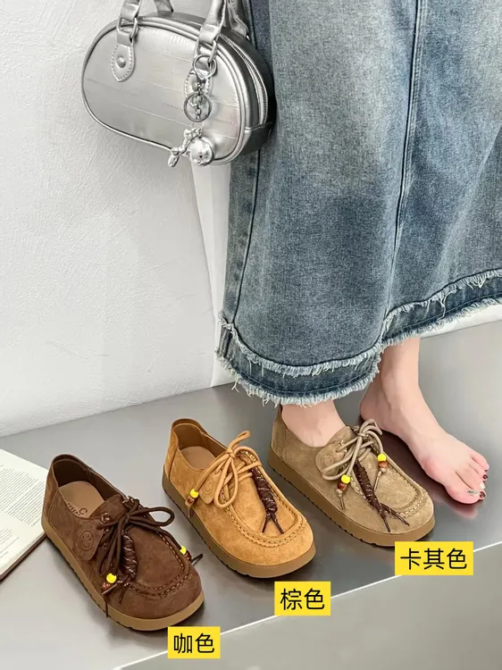 818-09大码女鞋真皮勃肯鞋2025秋冬新款休闲百搭袋鼠鞋复古潮流