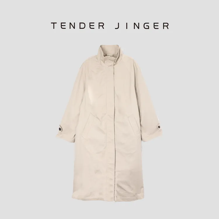 Tender Jinger高密斜纹棉格纹内里单排扣风衣T53HMD41435