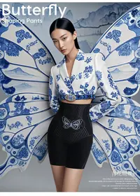 韩版高腰美体产后束身翘臀液态蝴蝶五分收腹裤打底裤