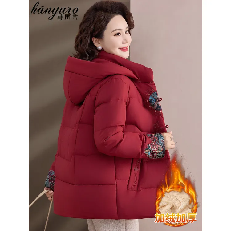 本命年红色棉袄女中年妈妈冬装外套中老年人秋冬羽绒棉服加绒加厚