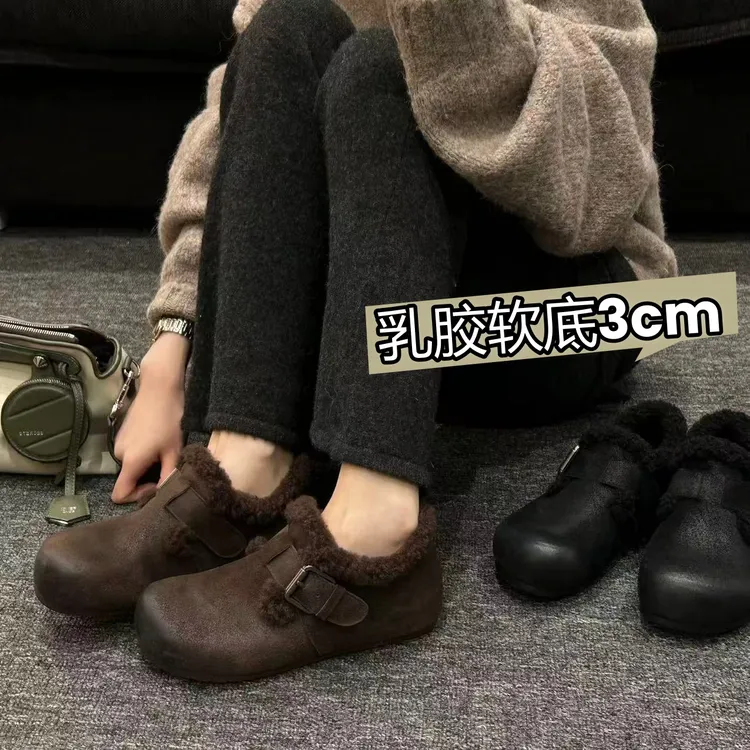 尤加利~同款增高3cm软底一脚蹬2025冬加棉加厚防滑百搭保暖勃肯鞋