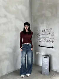 【欧尼家】早秋~立体剪裁水洗工装牛仔裤 裤长102