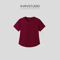 XVRV2025新品弹力气质纯色显瘦T恤气质运动短袖休闲简约打底衫