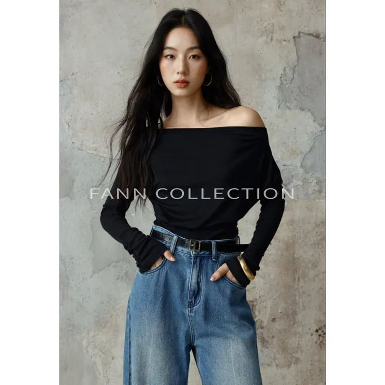 饭饭FANN COLLECTION 墨影 天丝羊毛设计款长袖针织上衣FANNA301