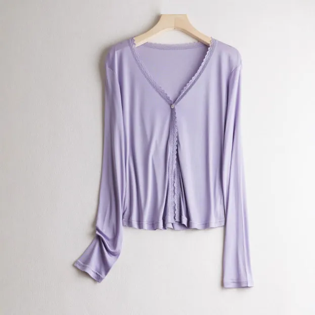 真丝针织防晒小披肩短款蕾丝开衫外搭夏季薄款长袖上衣纯色小外套