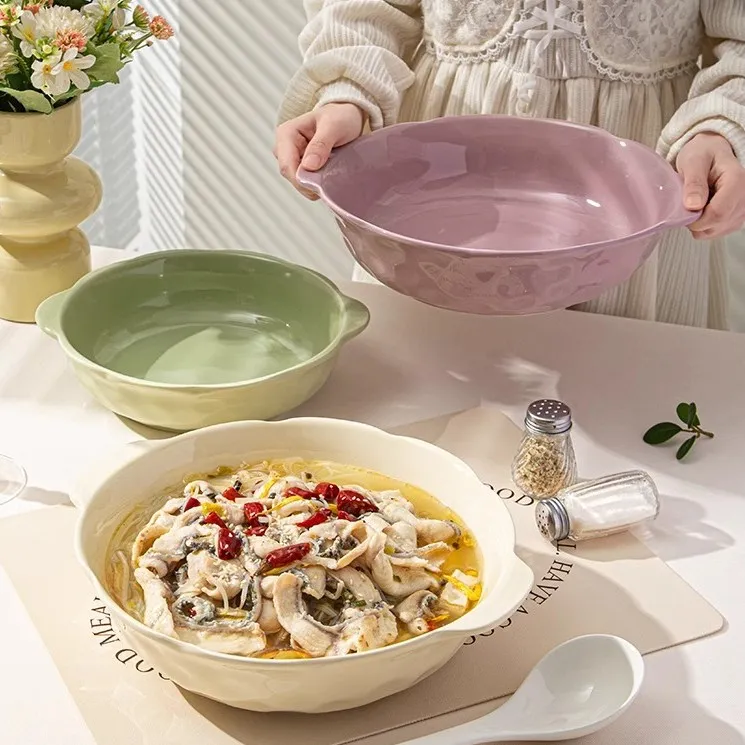 家用双耳汤碗酸菜鱼大盆碗商用水煮鱼毛血旺专用陶瓷大号汤盆JMY