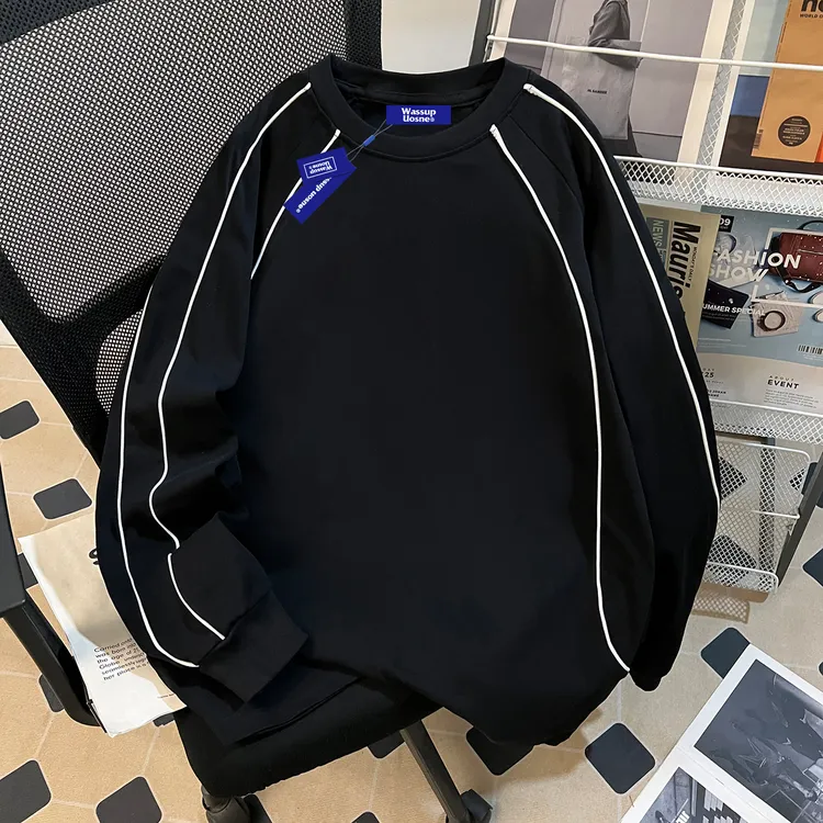 WASSUP UOSNE拼接纯棉卫衣男秋季oversize潮流短宽挺阔设计感上衣