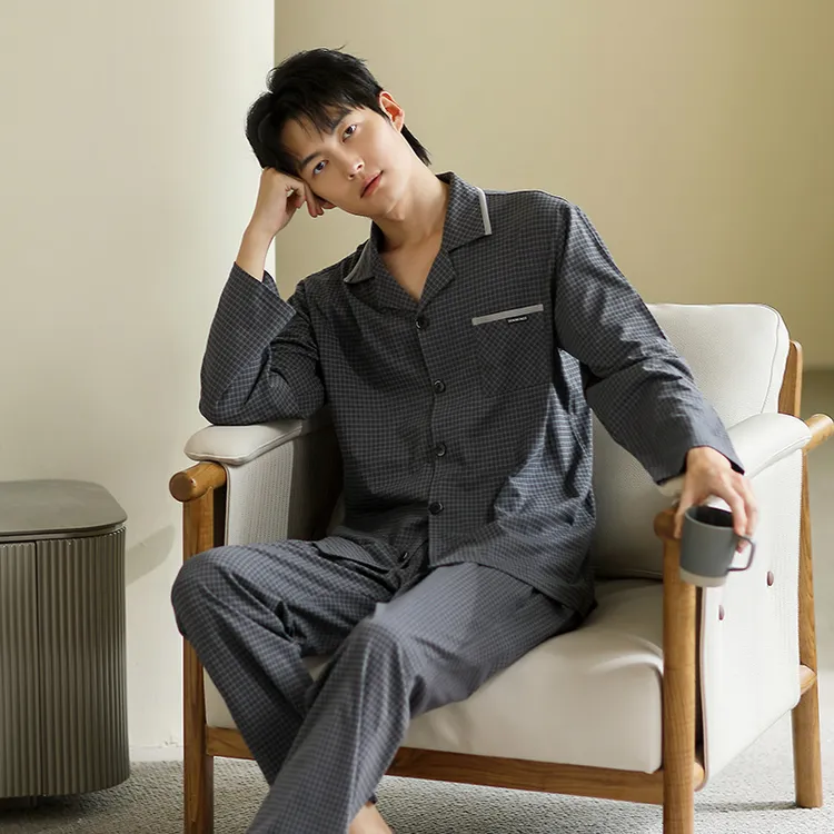 睡衣男士春秋款纯棉长袖男款秋季大码开衫秋冬薄款男式秋款家居服