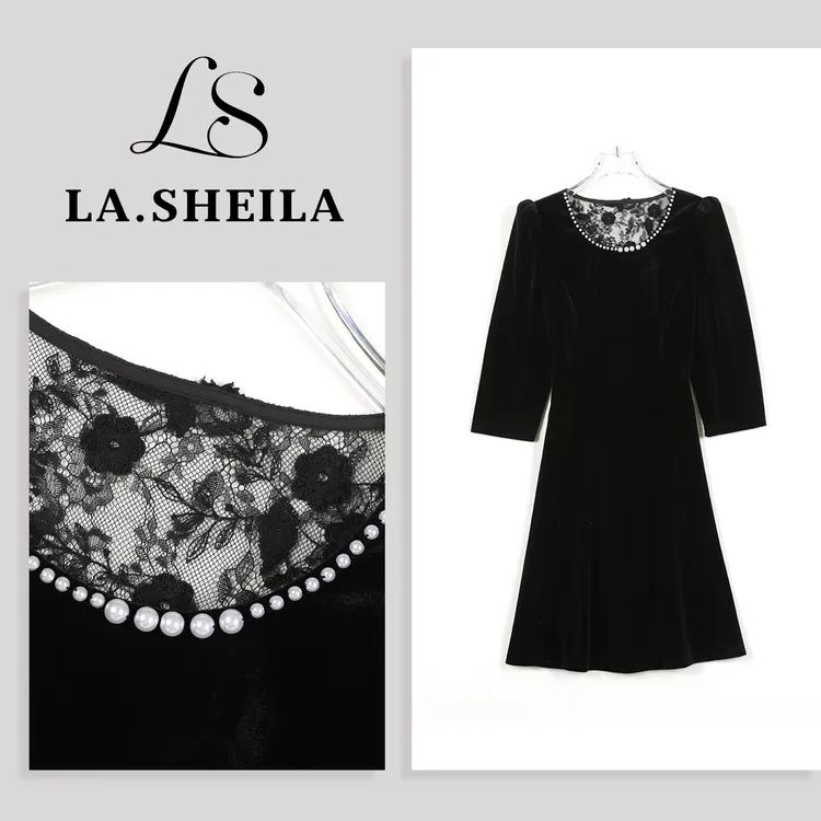 LA.Sheila赫本小黑裙 蕾丝珍珠连衣裙253-LYQ/0702-25202