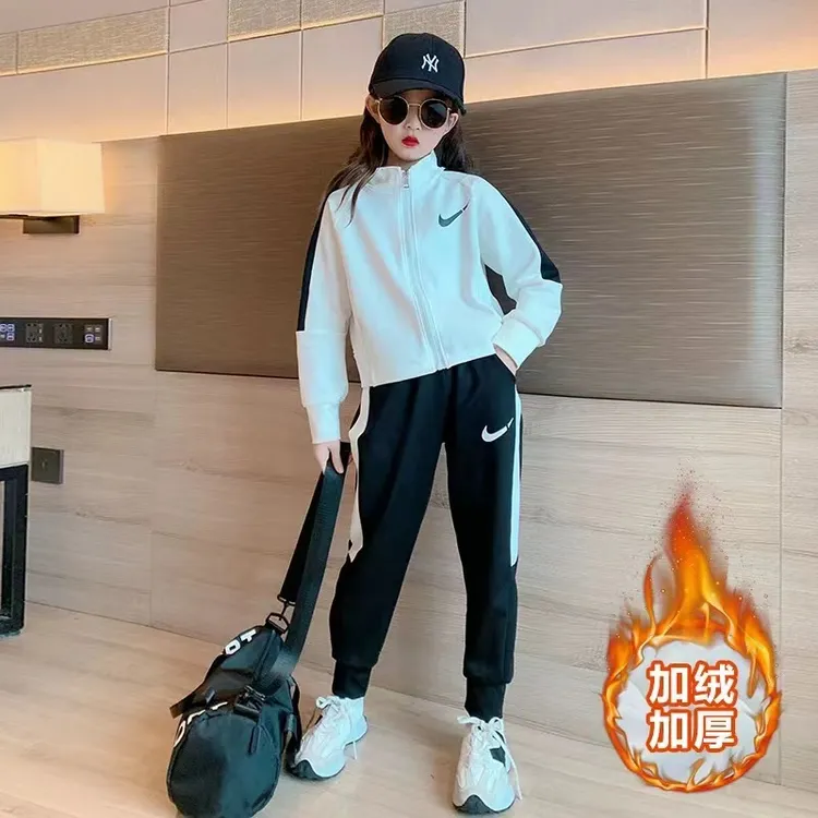 女童秋冬套装时髦洋气运动童装外套网红炸街秋季女孩加绒加厚大童