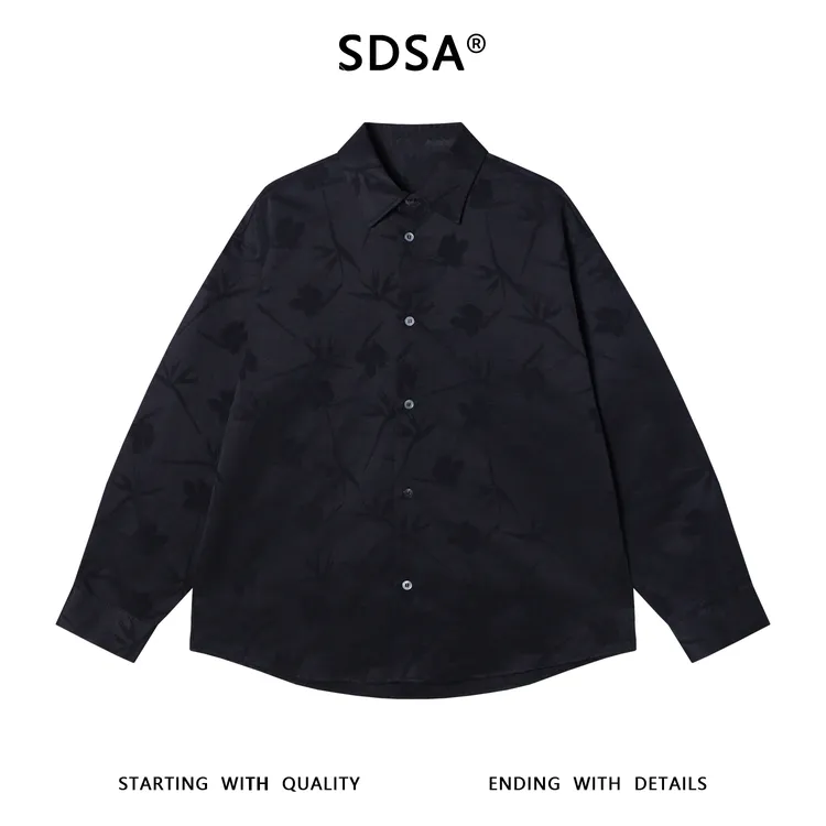 SDSA男士秋冬新款痞帅男装纯色纹理提花纽扣翻领长袖衬衫宽松百搭