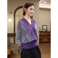 2025秋冬新款【8151】含绵羊毛V领套头紫色时尚打底外穿针织毛衣女