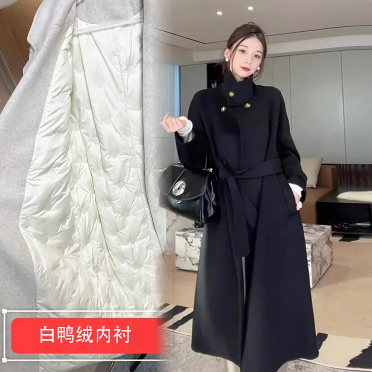 2025冬季羽绒服内胆双面绒毛呢外套女休闲立领加厚设计感呢子大衣