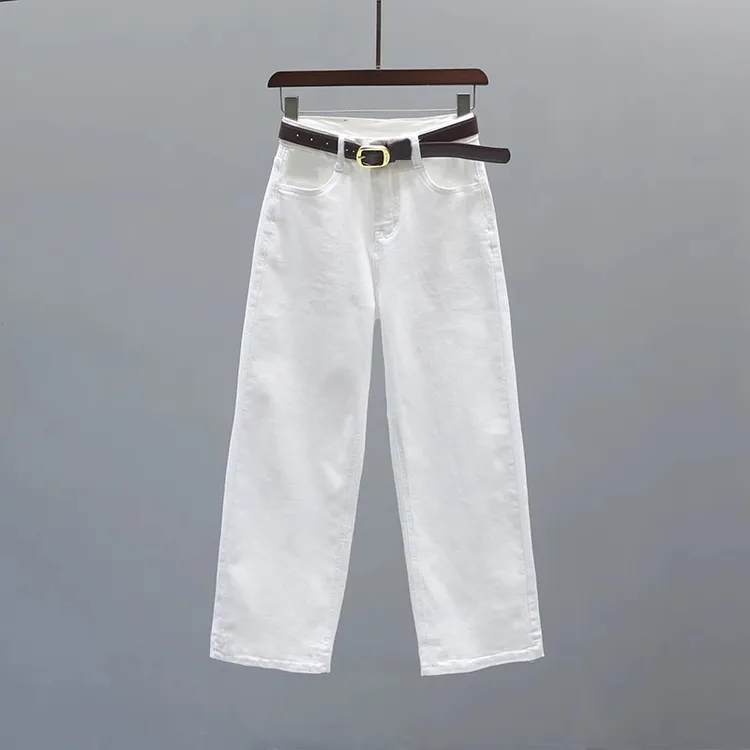 白色直筒阔腿牛仔裤子女款爆款2025秋季新款宽松网红窄版拖地裤