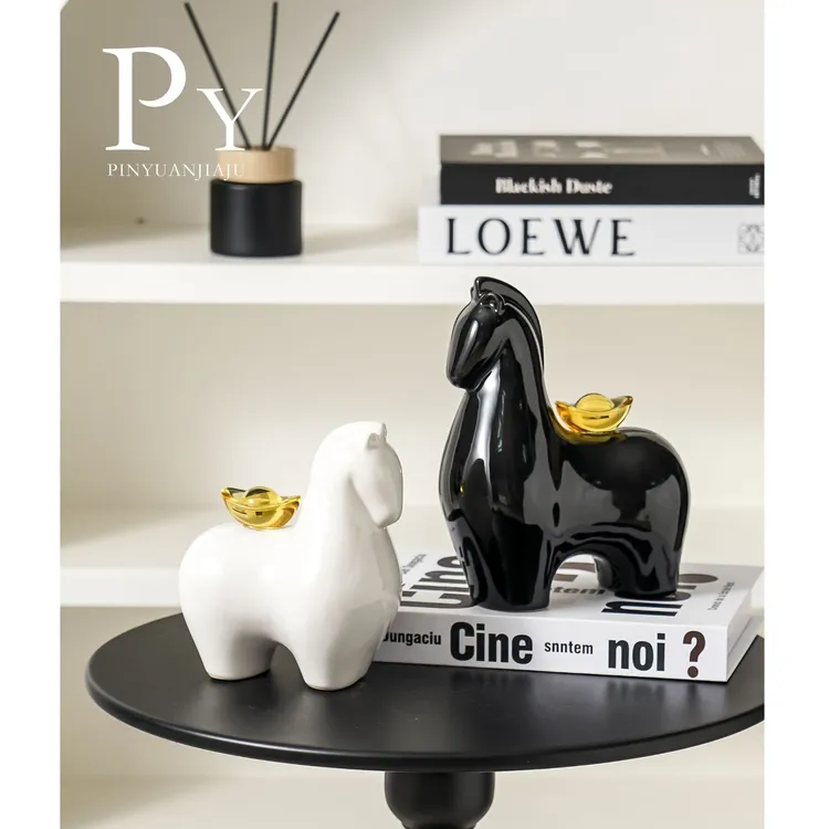 马上有钱酒柜陶瓷摆件客厅玄关电视柜装饰品办公室桌面生肖马摆设