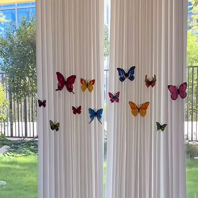 3D立体别针款双层蝴蝶装饰窗帘窗纱蝴蝶冰箱磁吸贴背景墙遮丑墙贴