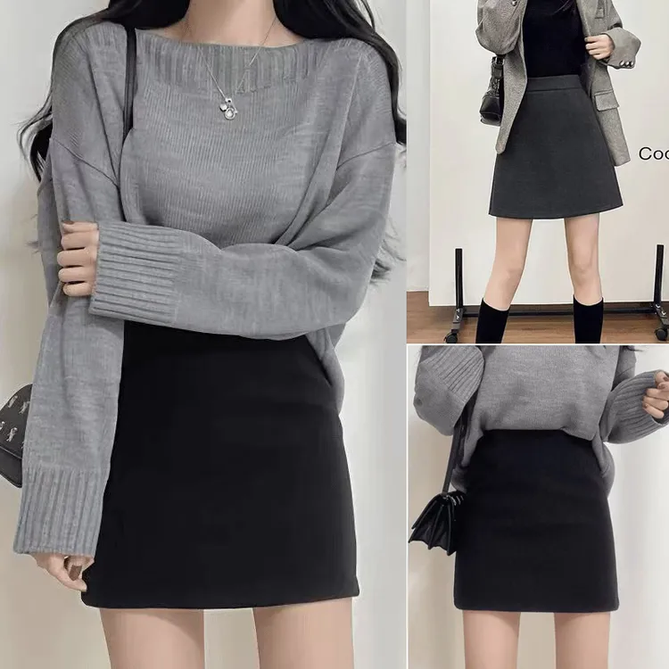 毛呢半身裙秋冬2025新款韩版高腰显瘦百搭学院风防走光a字短裙