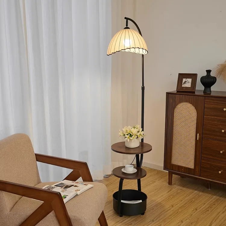 中古风复古落地灯客厅沙发旁边几置物卧室高级感氛围床头柜一体灯