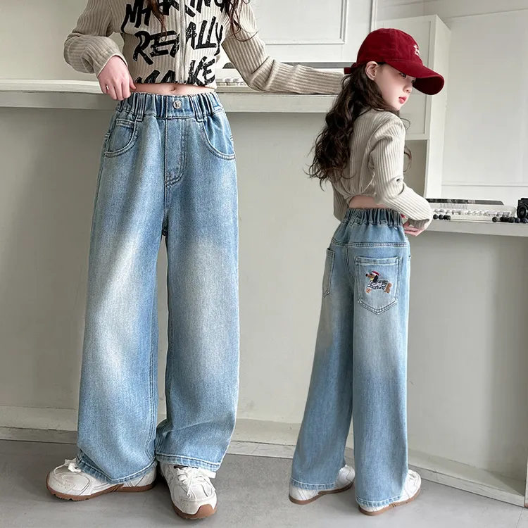 女童春装裤子2025新款女孩阔腿裤宽松春秋款休闲裤春季儿童牛仔裤