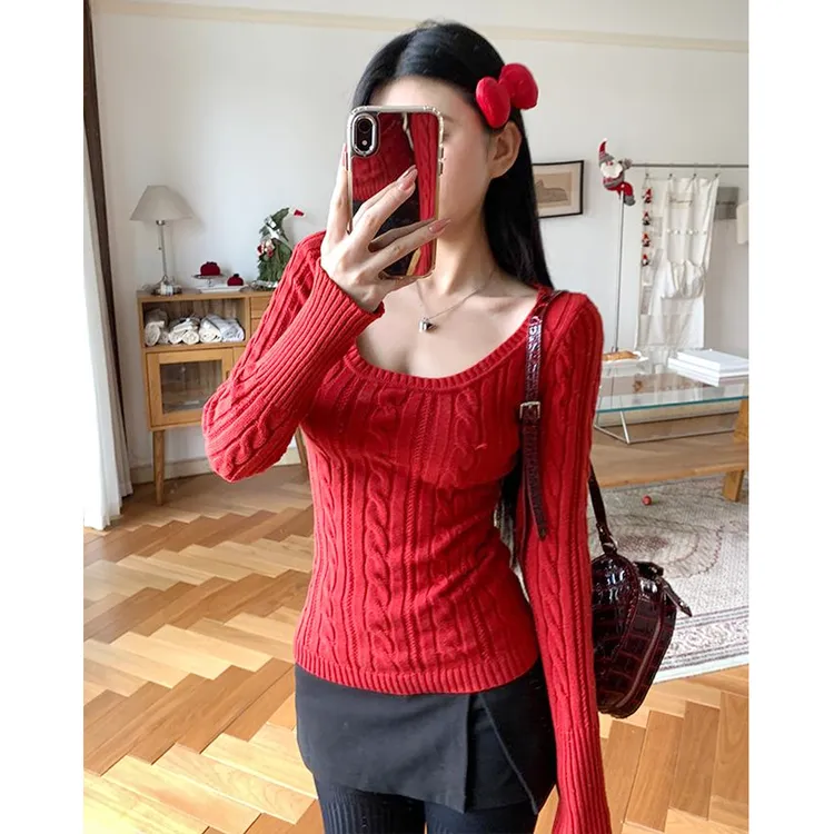 高级感长袖针织衫女秋冬季2025新款超好看内搭打底衫修身韩系上衣