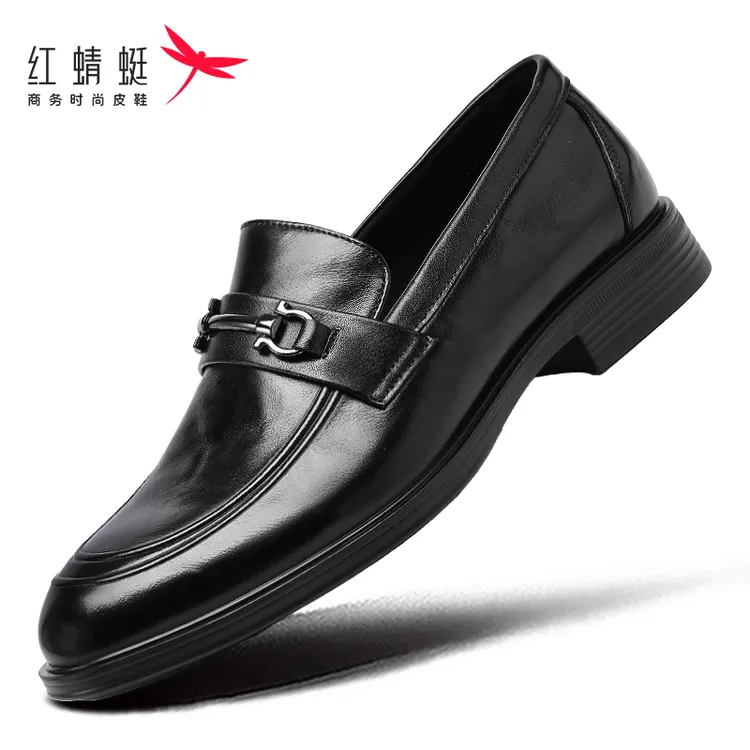 红蜻蜓男鞋2025年冬季新款男士一脚蹬休闲商务皮鞋真皮男款乐福鞋