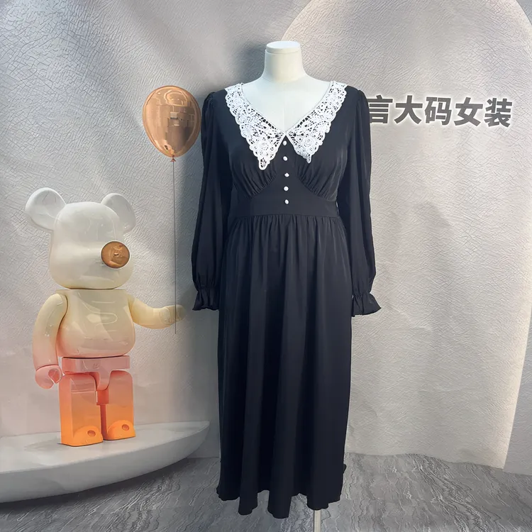 9286黑色气质显瘦连衣裙长款长裙裙子
