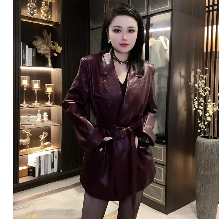 气质皮衣中长款外套女轻奢重工设计感时尚显瘦外套