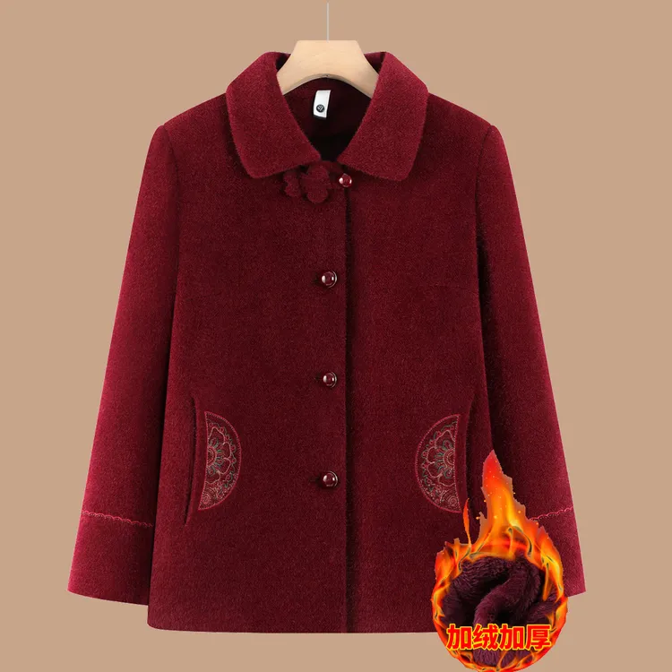 中老年人冬装女外套厚新款奶奶洋气加绒外套老人秋冬妈妈装