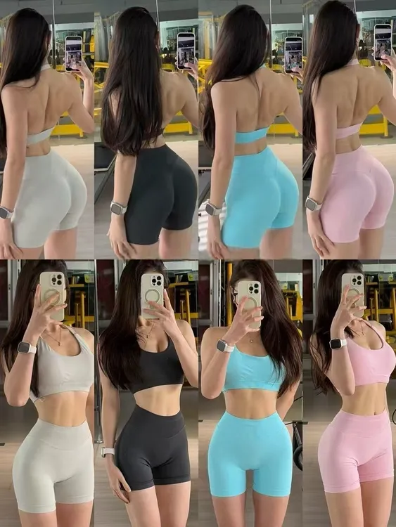 运动套装挂脖背心训练聚拢瑜伽服祖国版DF欧美提臀短裤健身服女