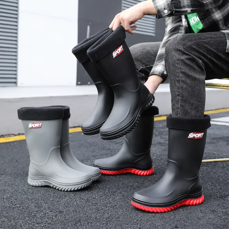男士雨鞋韩版雨靴时尚高筒中筒防滑防水鞋保暖冬季加绒耐磨厚底