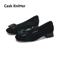 Cask Knitter 2509 低跟秋季百搭皮女真皮方头鞋