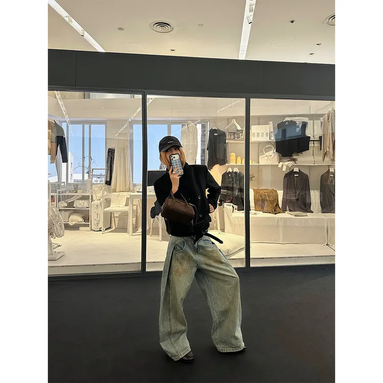 嘉仪【廓形锈迹】做旧牛仔裤