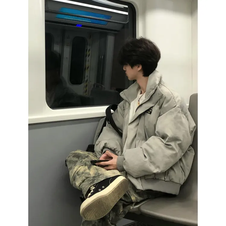 美式扎染立领棉服男款冬季加厚保暖男生棉衣外套棉袄短款面包服女