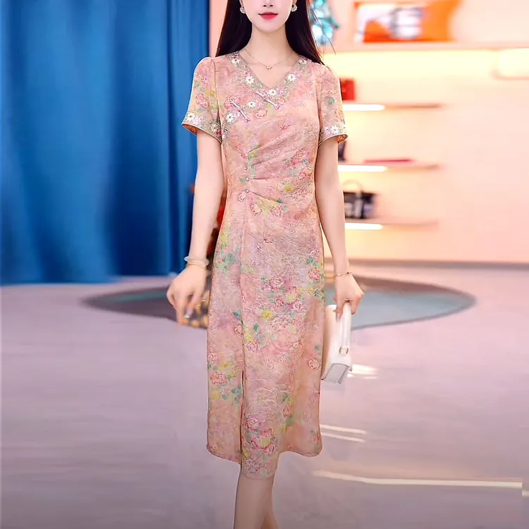 琉璃丝新中式时尚改良旗袍裙2025夏季新款修身减龄洋气国风连衣裙