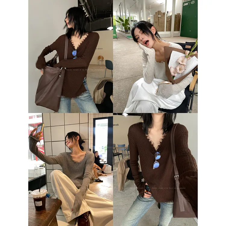 JCCC影子【毛边肌理衫】四色毛边竖坑条显瘦羊毛针织打底衫JE4DOA12