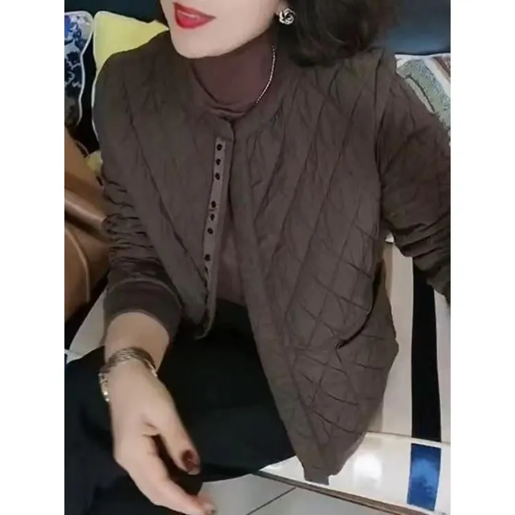 DUELIST日系复古菱格夹棉棒球服女2025韩版宽松加厚保暖轻薄棉衣